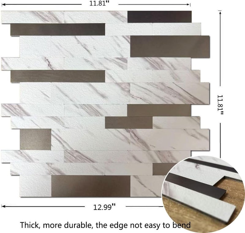 weimeisc 10 Sheets Peel and Stick Backsplash Tile for Kitchen, Self-Adhesive Mosaic Tile, Stick on Bathroom Vanities，Fireplace Décor, Laundry Table (White Marble+Frosted Grey-2) - Image 2